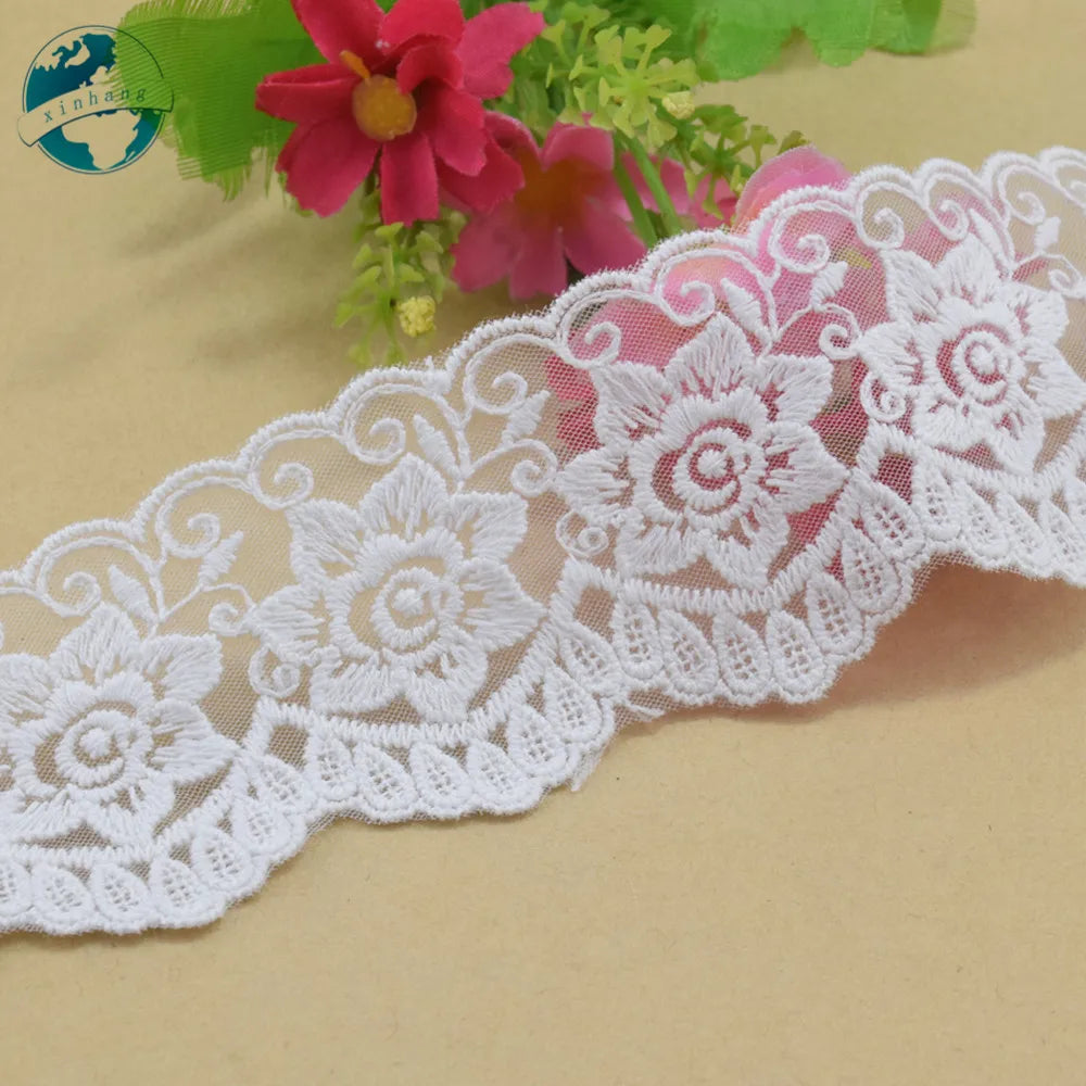 dentelle florale blanc brodée transparente 5cm largeur tissu decoratif tricotage accessoire couture