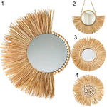 Miroir suspendu en rotin et acrylique de couleur blanche, parfait pour salon et hôtel