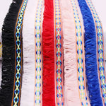 rubans jacquard franges motifs géométriques bleu rouge blanc rose ethnique boho chic opaques decoration