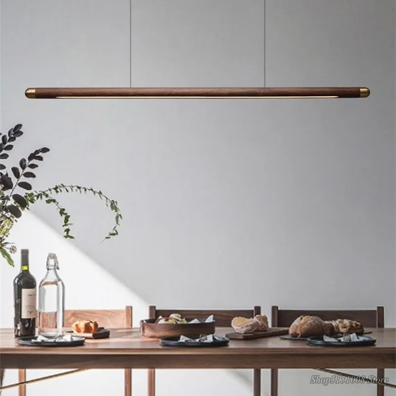 lampe suspendue bois marron foncé moderne finition brillante câbles noirs 18w 249 2000lm chambre