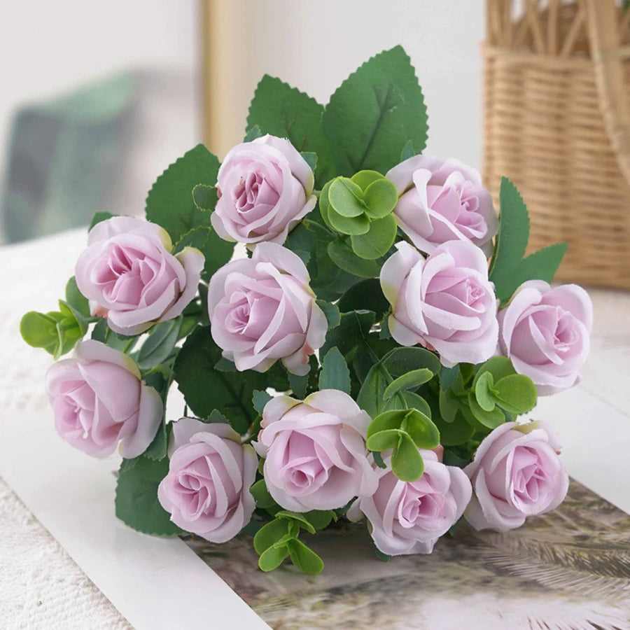 bouquet fleurs artificielles roses feuilles naturel mariage anniversaire décoration intérieur