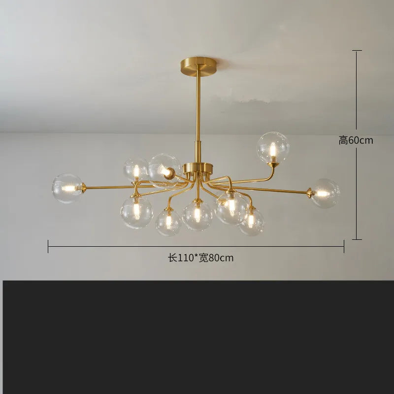 suspension lumineuse moderne or blanc sphères translucides structure métallique interrupteur tactile led