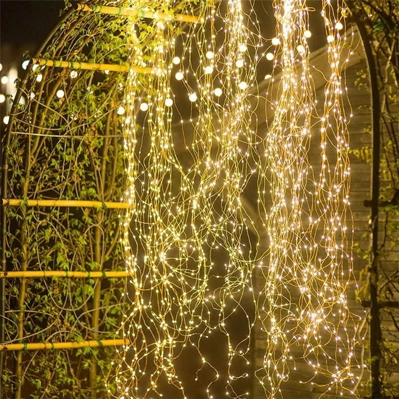 guirlande lumineuse solaire led jaune doré branches marron rustique suspension extérieure décoration jardin