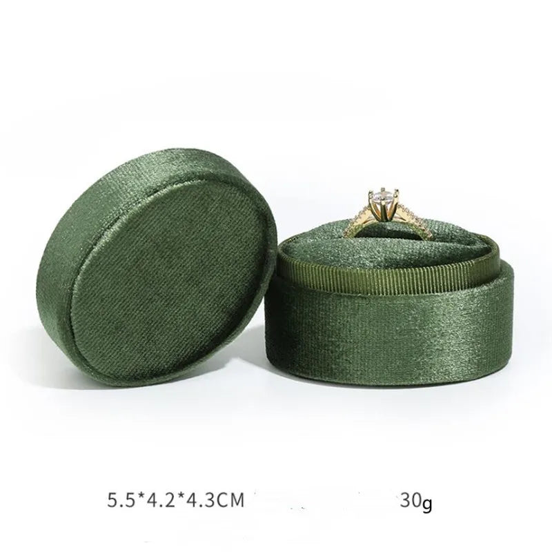 boîte rangement bague velours classique vert beige bleu 5x5x4cm double anneau