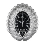 horloge murale art déco plumes paon strass solaire résine noir argenté unique