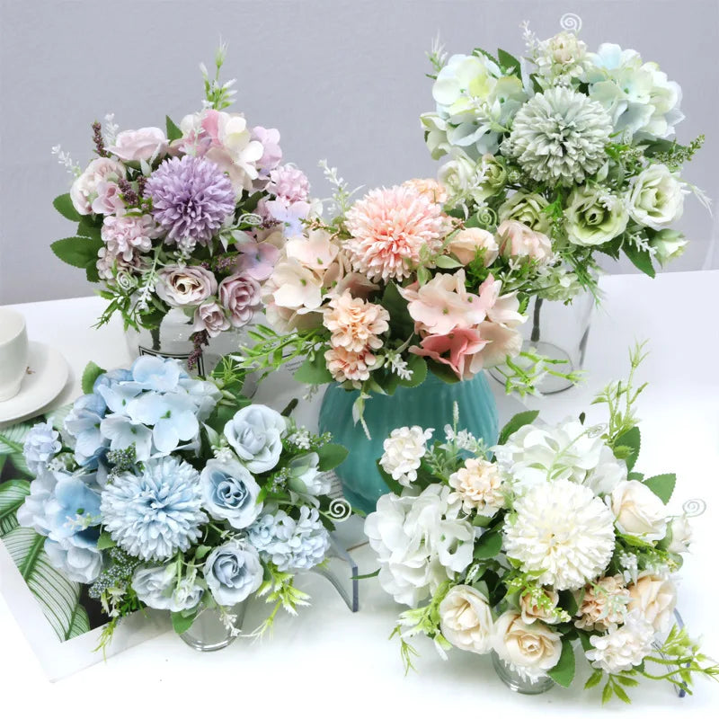 bouquet fleurs artificielles rose clair blanc bleu vert decoration maison classique romantiqueintérieurévénementmariage