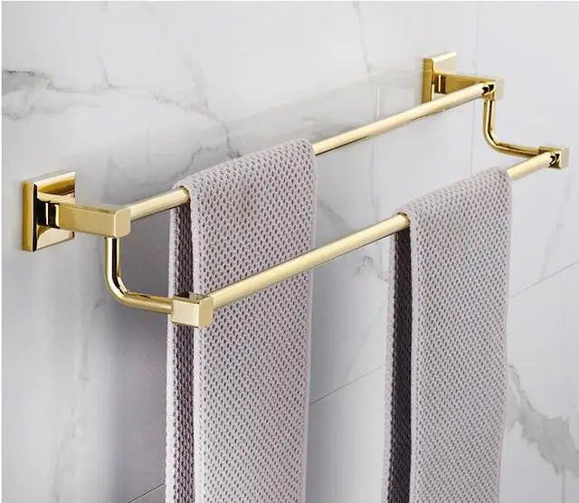 ensemble porte serviettes moderne salle bain doré fixations vis crochets serviettes