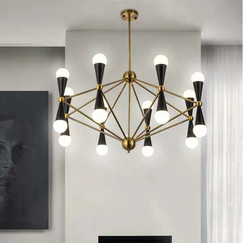 lustre suspension moderne or noir 12 sphères blanches structure métallique