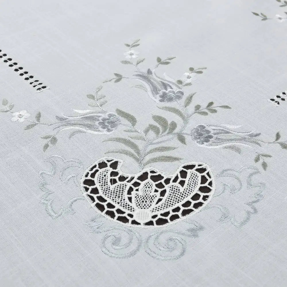 nappe élégante polyester opaque broderie florale beige clair gris marron foncé machine réutilisable restaurant