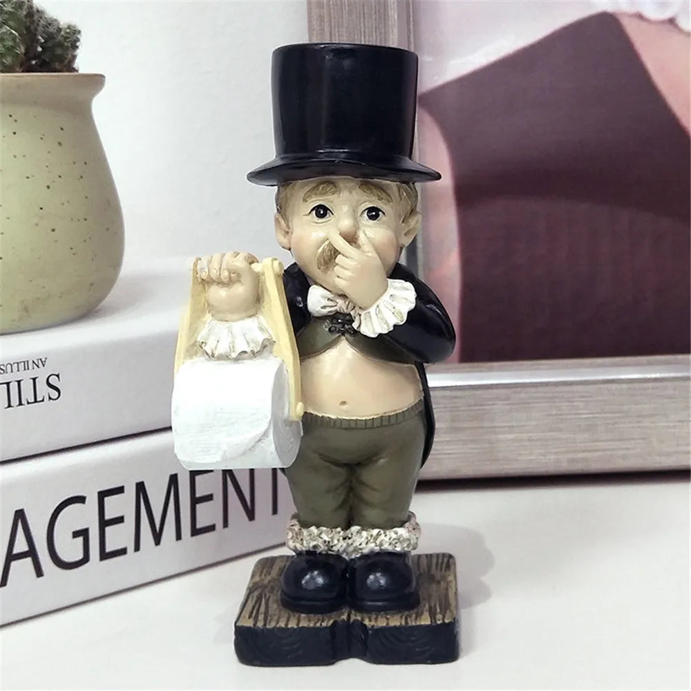 ornement figurine humour rouleau papier toilette chapeau haut forme noir beige vintage franges