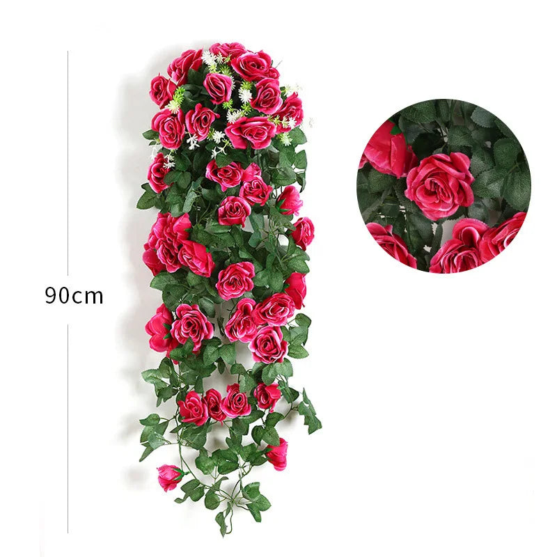 décoration murale guirlande florale roses artificielles feuilles vertes suspension intérieure mariage