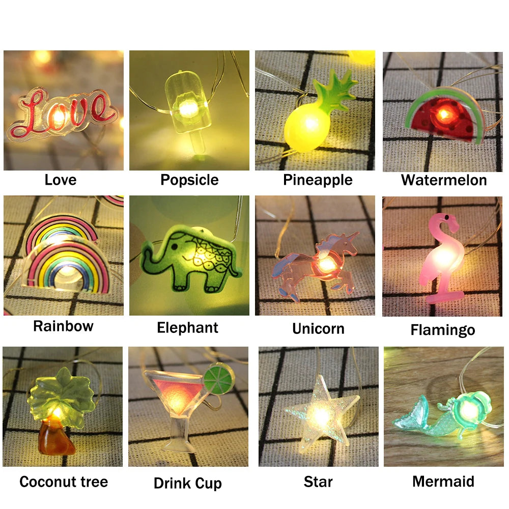 guirlande lumineuse flamingo licorne ananas pastèque étoile sirène multicolore noël festive