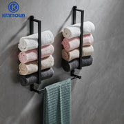 Porte-serviettes de salle de bain noir avec crochet, aluminium laqué, double barre 30 cm