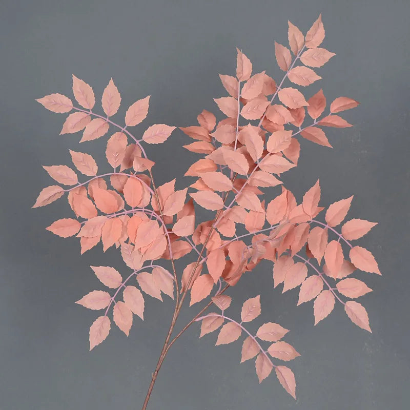 Bouquet artificiel feuilles simples moderne vase transparent hauteur 92cm rouge foncé vertclair blanc