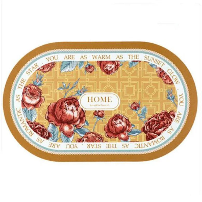 tapis table classique vintage noir blanc marron motif floral roses texte better life résistant