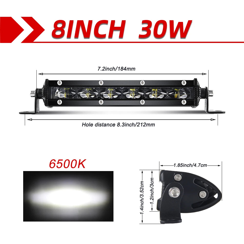 barre led noire moderne 30w 240w ip68 clips vis câbles combo 50inch