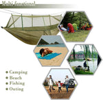 hamac vert olive pratique moustiquaire cordelettes carabiners sac rangementextérieur léger camping