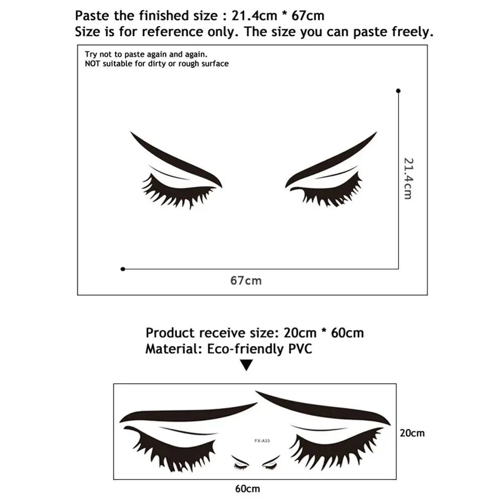sticker mural minimaliste ombres yeux cils noirs adhésif salon chambre decoration pvc moderne