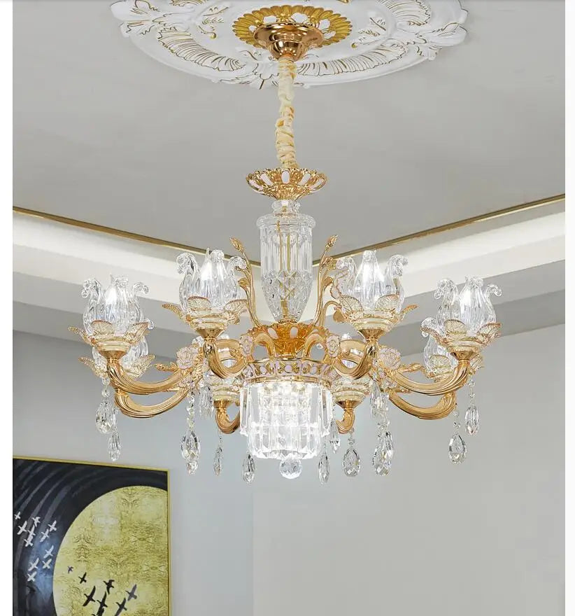 lustre cristal doré pendeloques floraux baroque chambre salon decoration française
