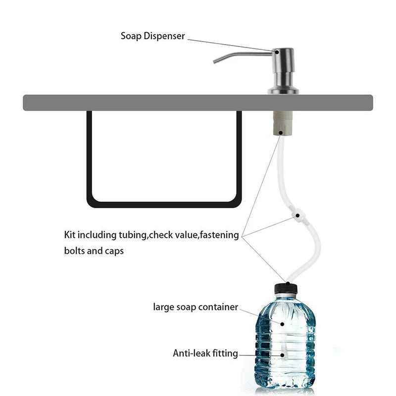 distributeur savon liquide argenté tube extension 1m15 moderne minimaliste fixations vis