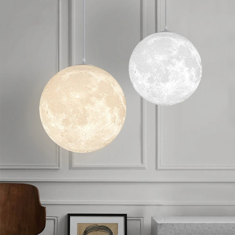 Suspension lumineuse moderne imprimée lunaire blanc beige câble suspendu 15cm 18cm 20cm 25cm