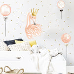 sticker mural flamant rose couronne ballons illustrative décorative adhésive animaux chambre enfantDecorationMurBlancDore