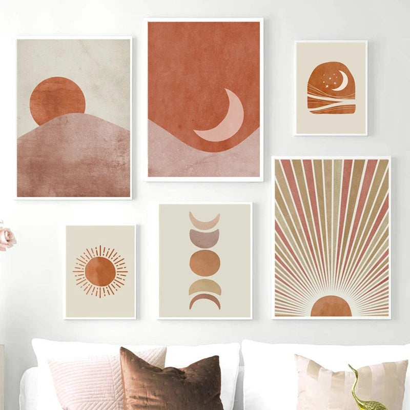 Tableau déco chambre abstrait soleil et lune sur toile nordique