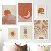 tableaux deco abstraits soleil lune beige moderne minimaliste boho chambre salon