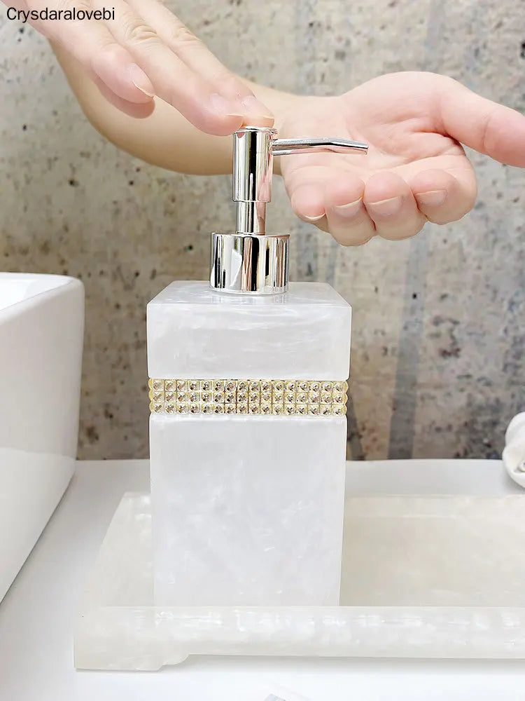 distributeur savon huiles essentielles moderne élégant blanc noir marbré set accessoires