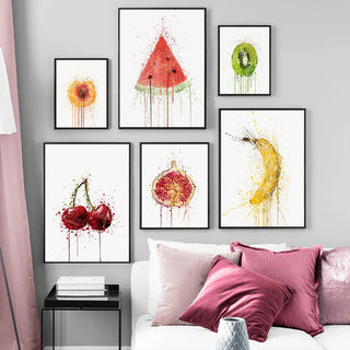 toiles aquarelle fruits modernes encadrées rouge vert noir 30x40 40x50 50x70 cm