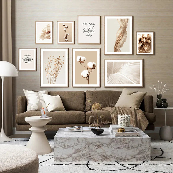 Tableau déco toile fleurs boho vintage pour salon moderne
