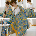 serviette bain coton absorbante rapide douce fleur bleu moderne grande enveloppante maison