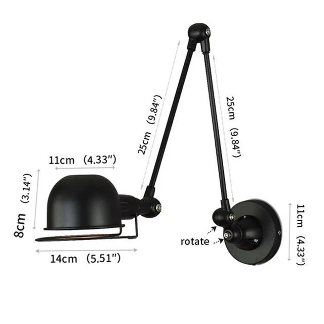 lampe murale rétro LED bras articulé noir doré industrielle éclairage chambre salon étude