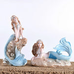 statue sirène résine bleu clair rose pâle coquillage mariage décoration intérieure fée méditerranéenne