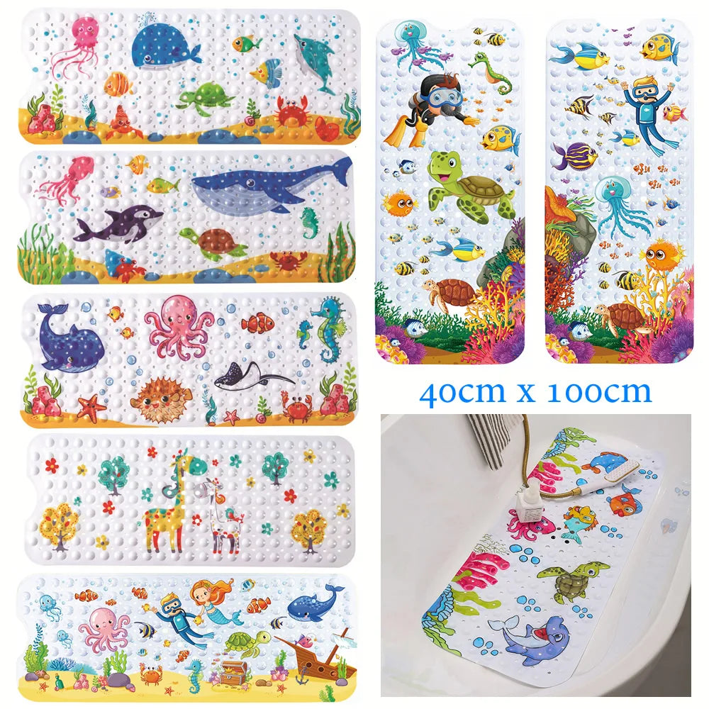 tapis bain pvc thème marin poissons coraux géométrique antidérapant moderne enfantin suction salle bain