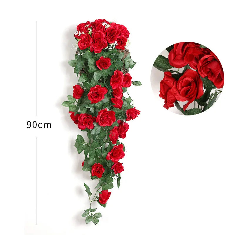 décoration murale guirlande florale roses artificielles feuilles vertes suspension intérieure mariage