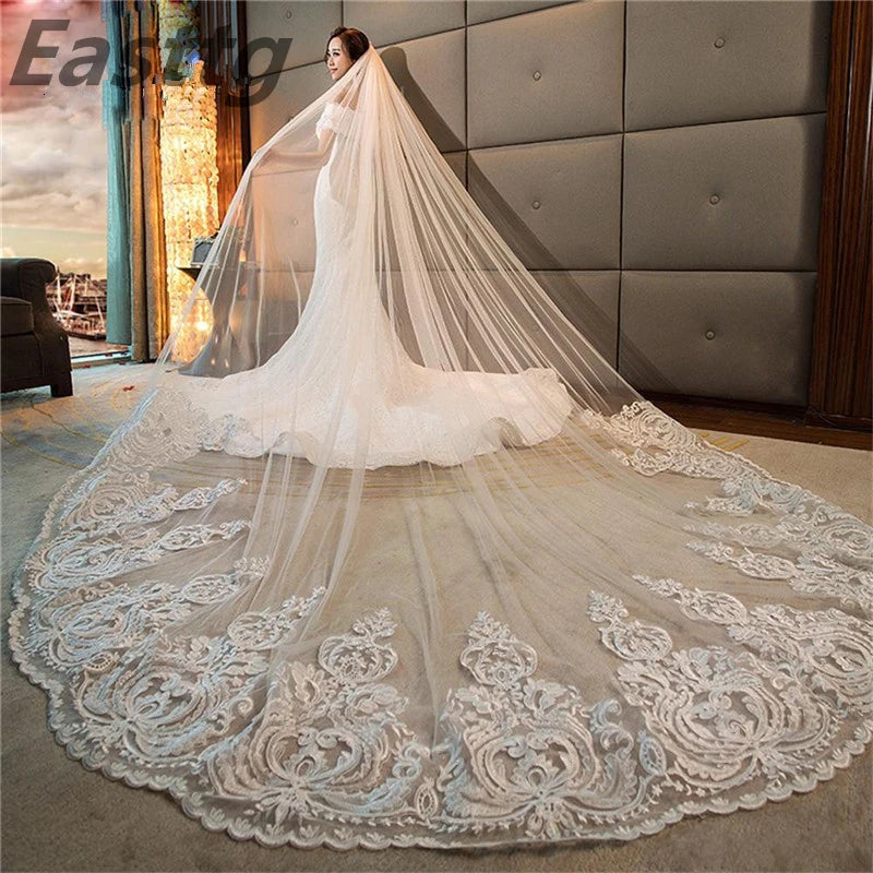 voile mariée blanc dentelle cathédrale bordure broderie élégante mariage haut qualité erotique longueur fourreau