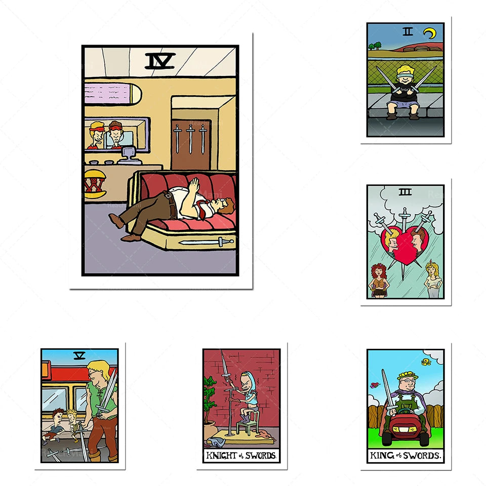 Cette image illustre plusieurs vignettes de bandes dessinées mettant en scène des personnages dans diverses situations, avec des références à des éléments de la culture populaire.