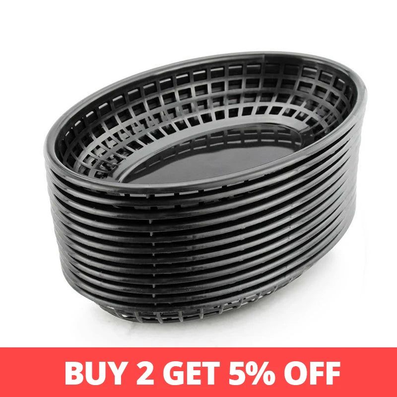 paniers ovales plastique noir vert rouge jaune moderne grille alimentaire service restauration rapide
