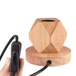 lampe table bois moderne industriel ampoule filament visible cylindre cube octaèdre chambre coucher deco