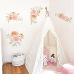 stickers muraux fleurs watercolor rose beige vert clair autoadhésifs intérieur décoration florale chambre salon