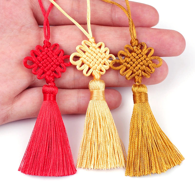 nœuds chinois pompons 5cm 2pcs rouge beige doré bleu marine vert artisanal décoration intérieure