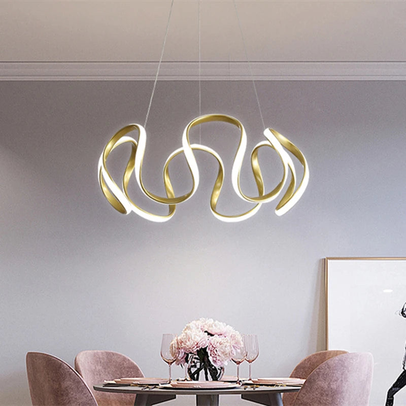 suspension lumineuse or blanc spirales élégante contemporaine plafonnier chaînes LED moderne
