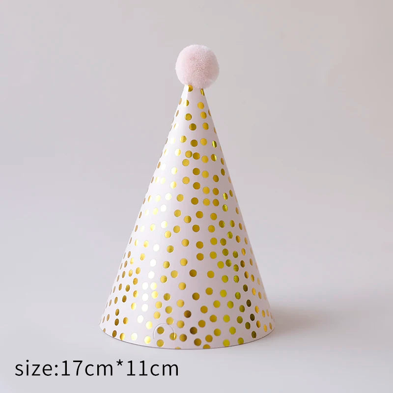 chapeaux fête anniversaire or bleu marine rayures pois dorés happy birthday moderne festif