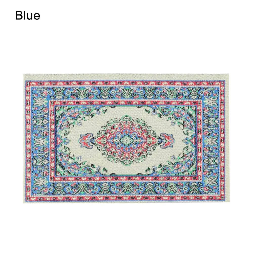 tapis miniature décoration maison ornements floraux motifs géométriques classique vert bleu rouge