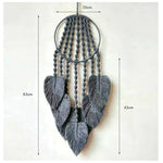 décoration murale boho dreamcatcher gris plumes macramé artisanal decoration
