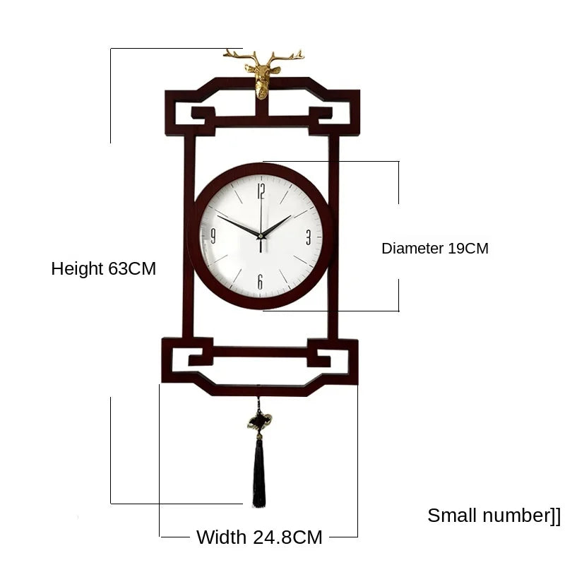 horloge murale bois chinois cadres dorés marron motif géométrique aiguilles dorées classique