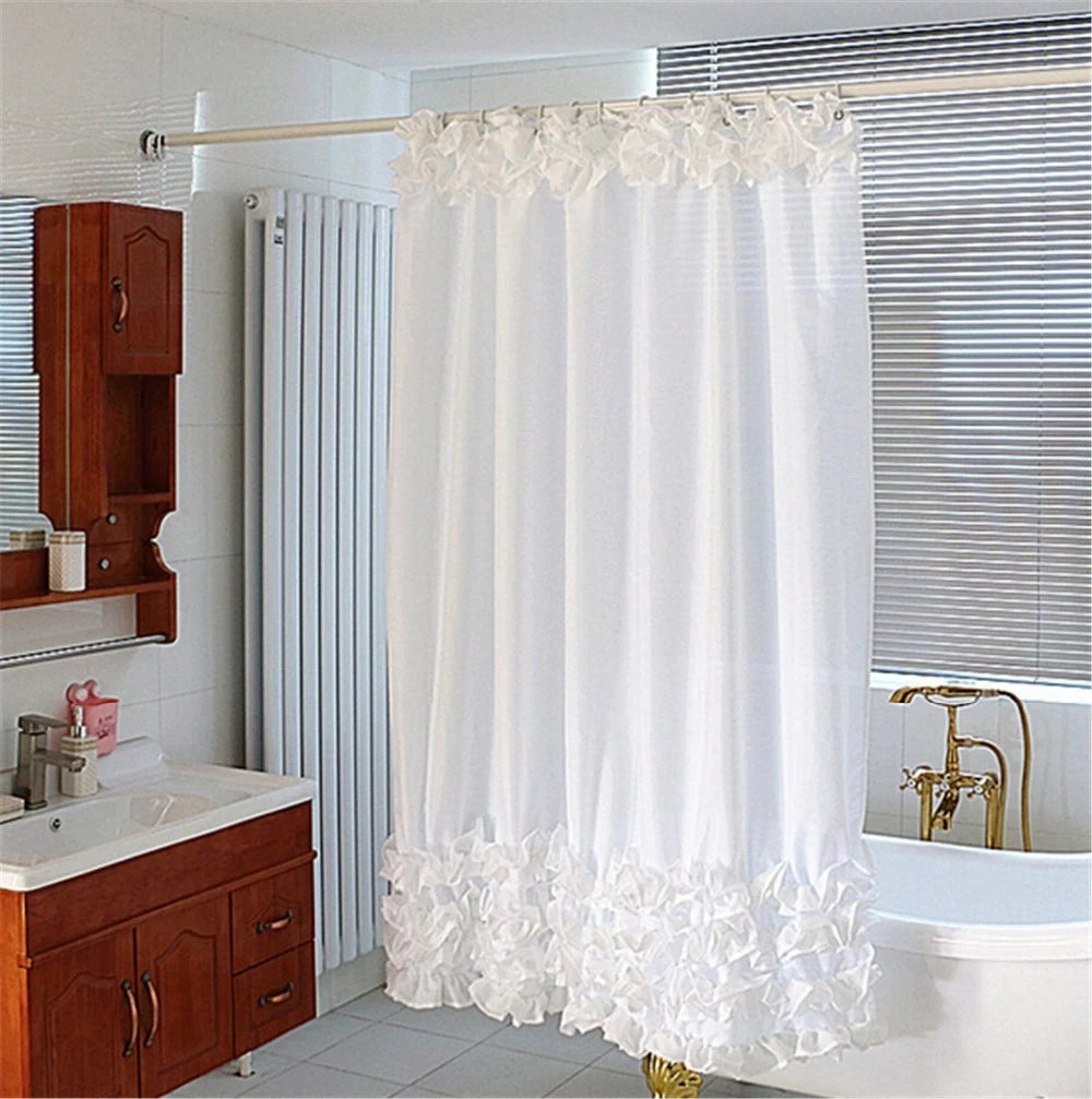 rideau douche blanc opaque classique polyester ourlet standard anneaux métalliques machine lavable