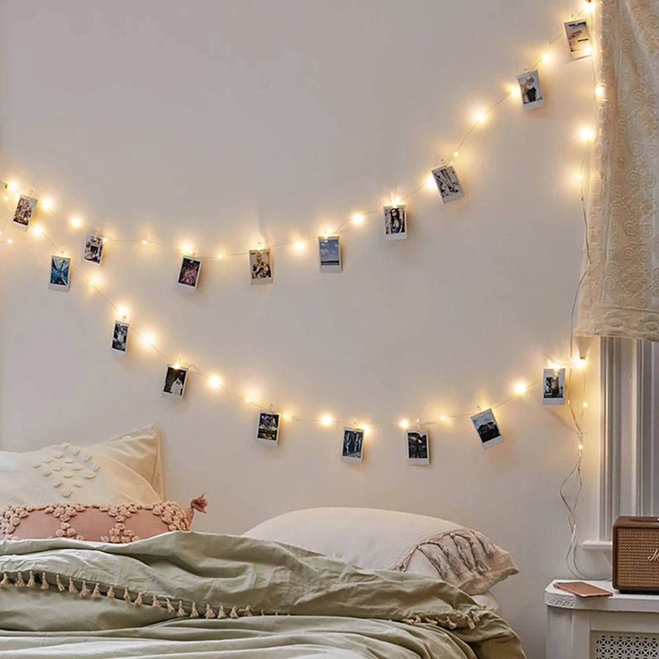 guirlande lumineuse led blanc chaud clips photo décoration chambre mariage fête intérieur usb