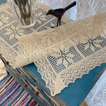 nappe dentelle géométrique florale vintage blanche bleu turquoise shabby chic